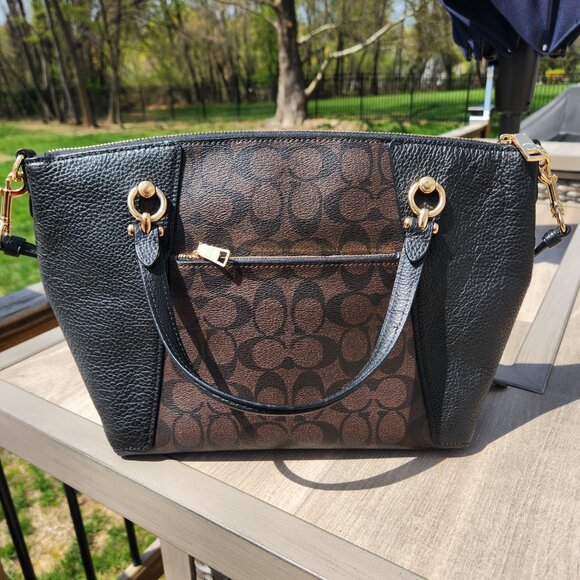 Coach C6320 Signature Kacey Satchel Crossbody Bag Handbag Black and BrownLeather - Picture 2 of 5